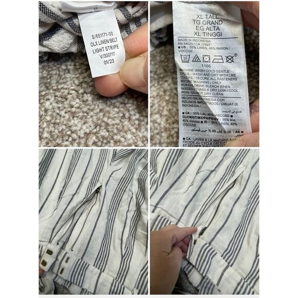Old Navy women wide leg pin striped pants sz X-Large Tall beige/gray linen blend - Picture 10 of 11